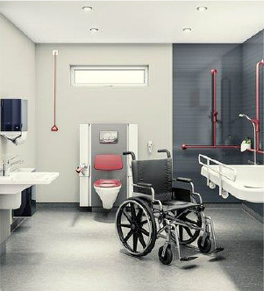 华杰第三独立卫生间在设计上面充分分析使用人群的特征，结合使用人群添加比较人性化的配置在其中，内部配备扶手，进门设置残疾人坡道等